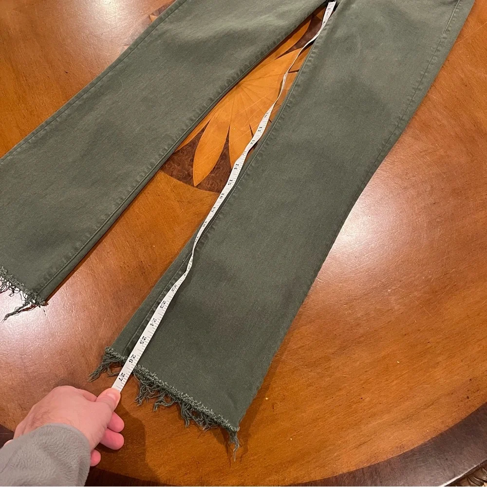 MOTHER‎ Women’s The Hustler Ankle Fray Olive Green 25 High-Rise Raw Hem Flare
